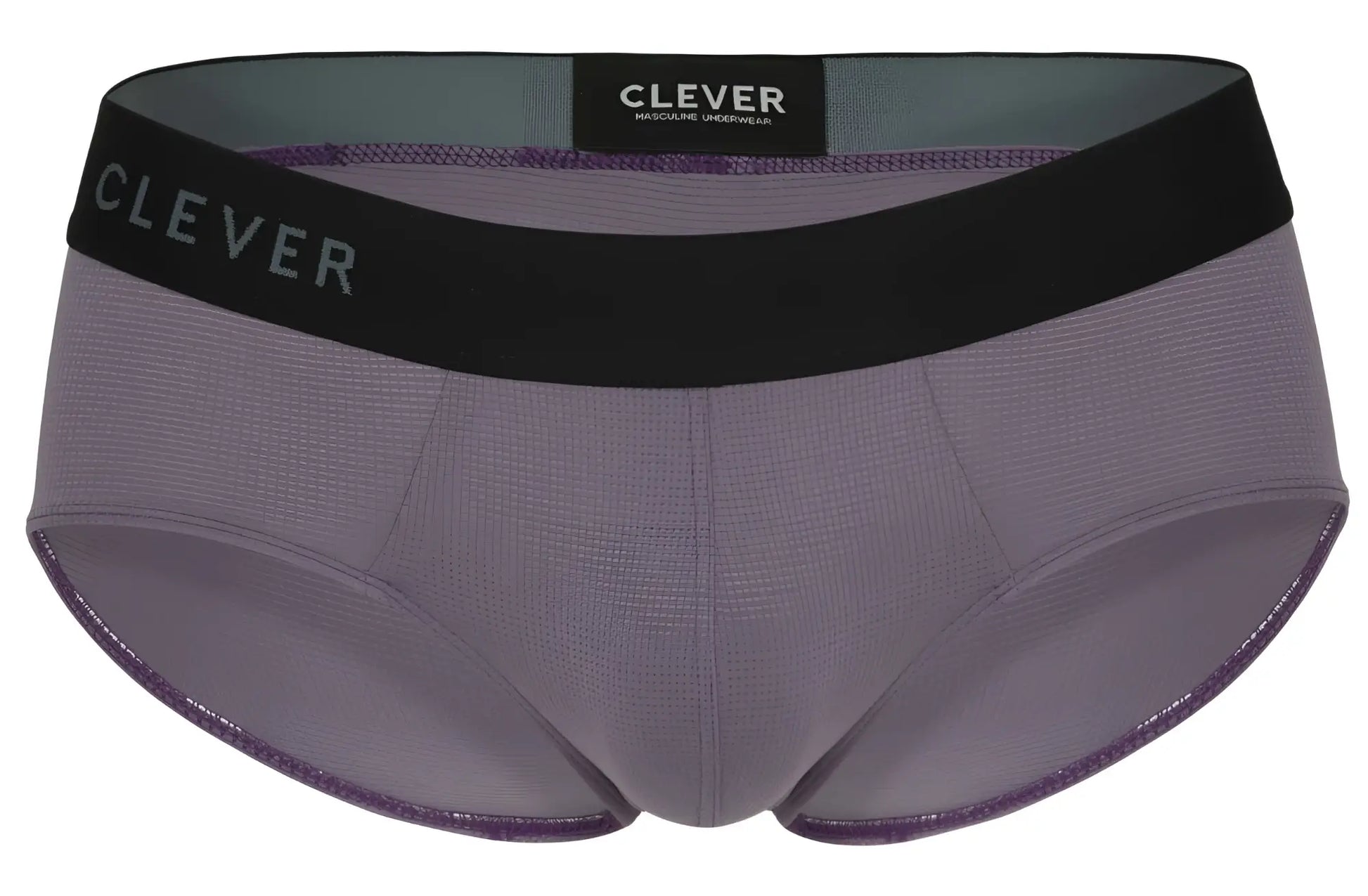 Purple textured clever 1862 oneal briefs with black waistband and white clever logo in lilac color