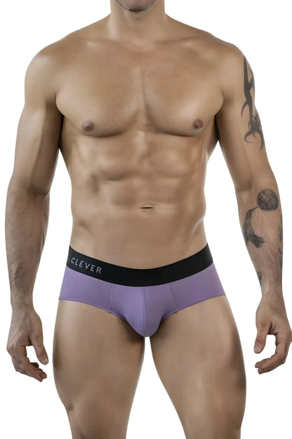 Purple textured clever 1862 oneal briefs with black waistband featuring white clever lettering for comfortable wear