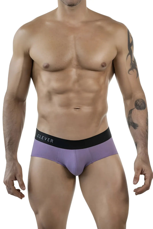 Purple textured clever 1862 oneal briefs with black waistband featuring white clever lettering for comfortable wear