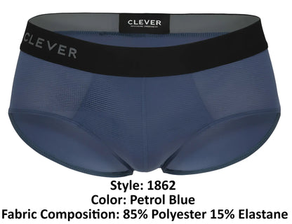 Petrol blue clever 1862 oneal briefs for men with black waistband featuring clever brand name in gray lettering