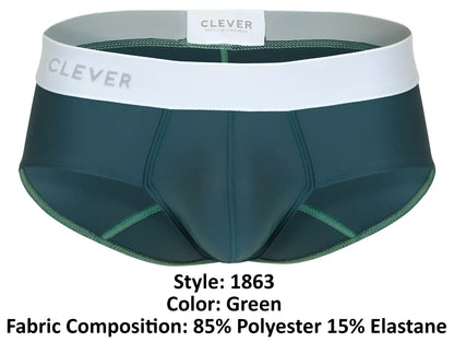 Dark green clever 1863 lecler men’s briefs with white waistband and gray brand name for comfortable wear
