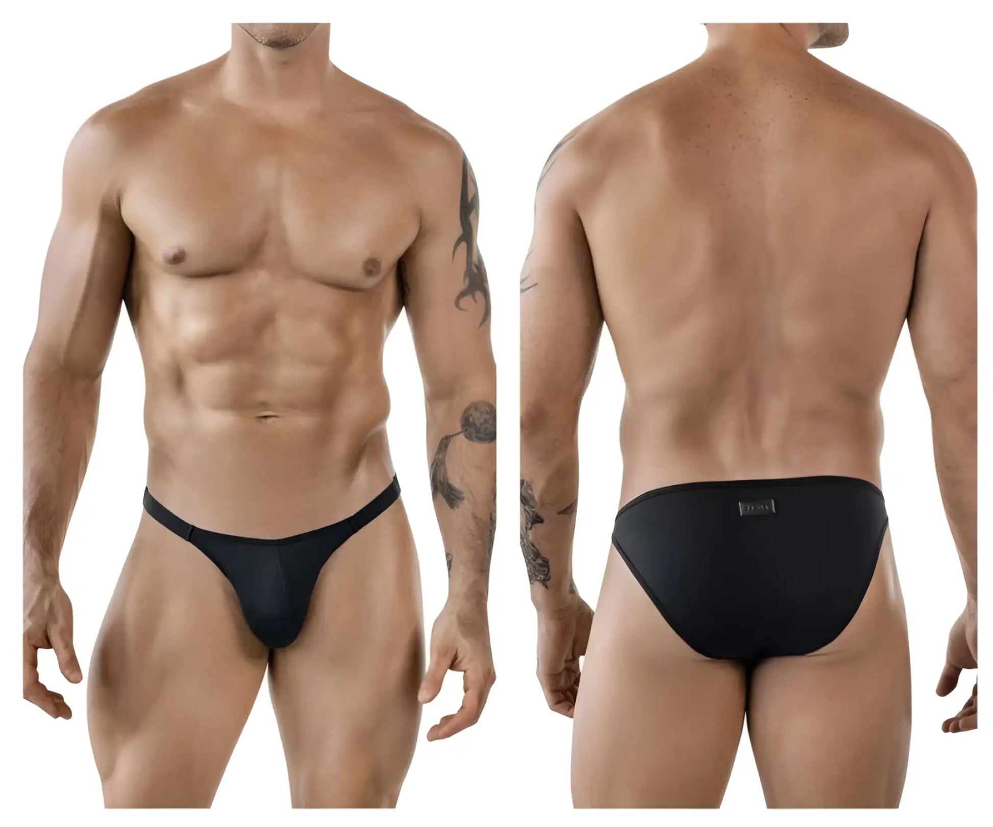 Black clever 1865 oomph bikini briefs with smooth stretchy fabric and subtle brand tag on the back side