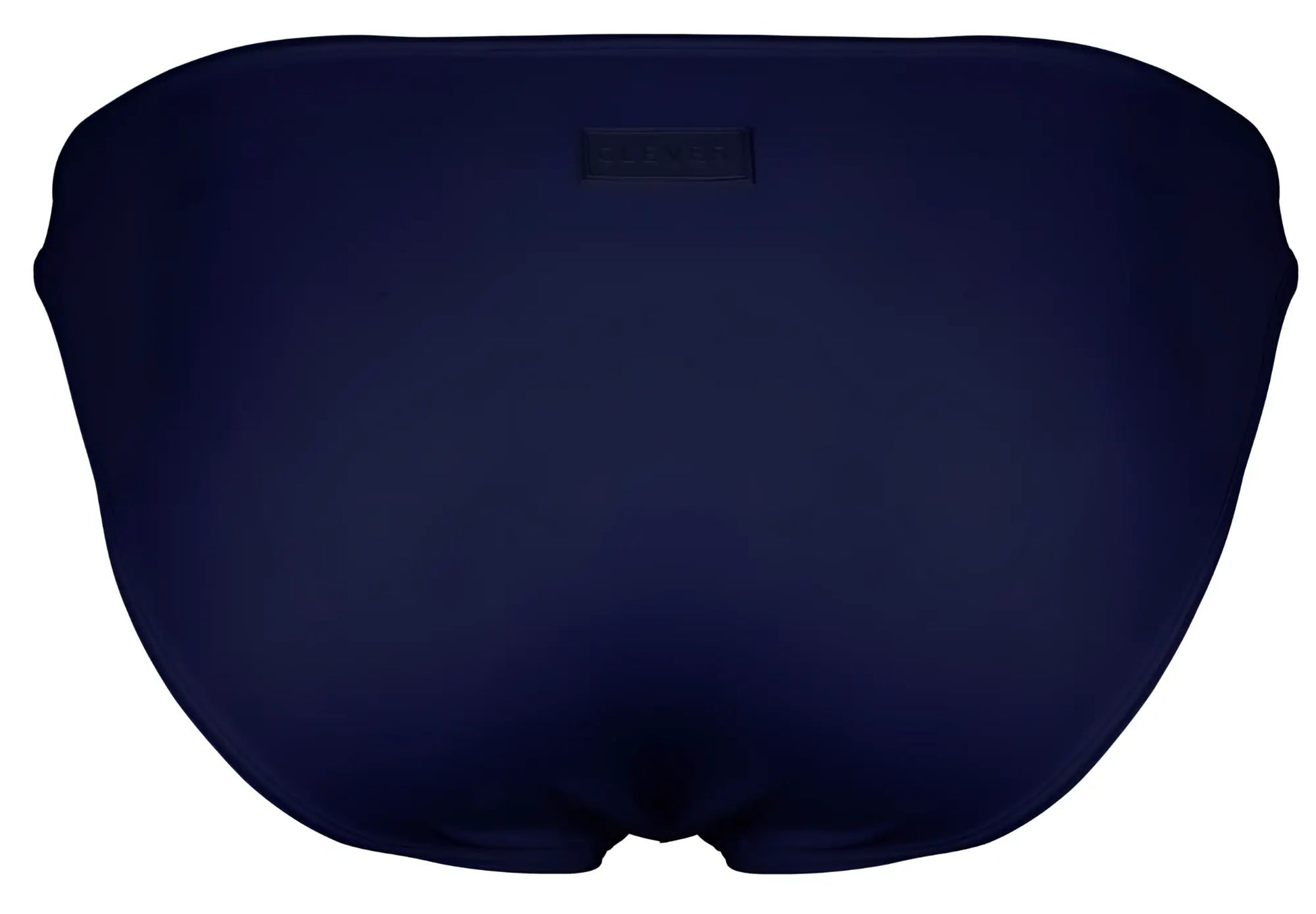 Navy blue Clever 1865 Oomph bikini swim trunks with a small rectangular brand tag at the waistband