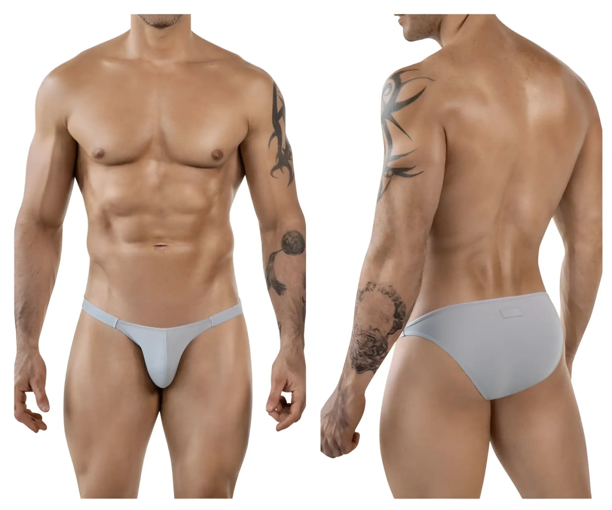 Light gray seamless form-fitting men’s briefs with smooth fabric in clever 1865 oomph bikini color gray design