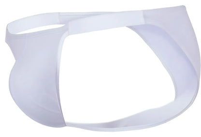 White clever 1865 oomph bikini briefs in sheer mesh with a smooth elastic waistband front view