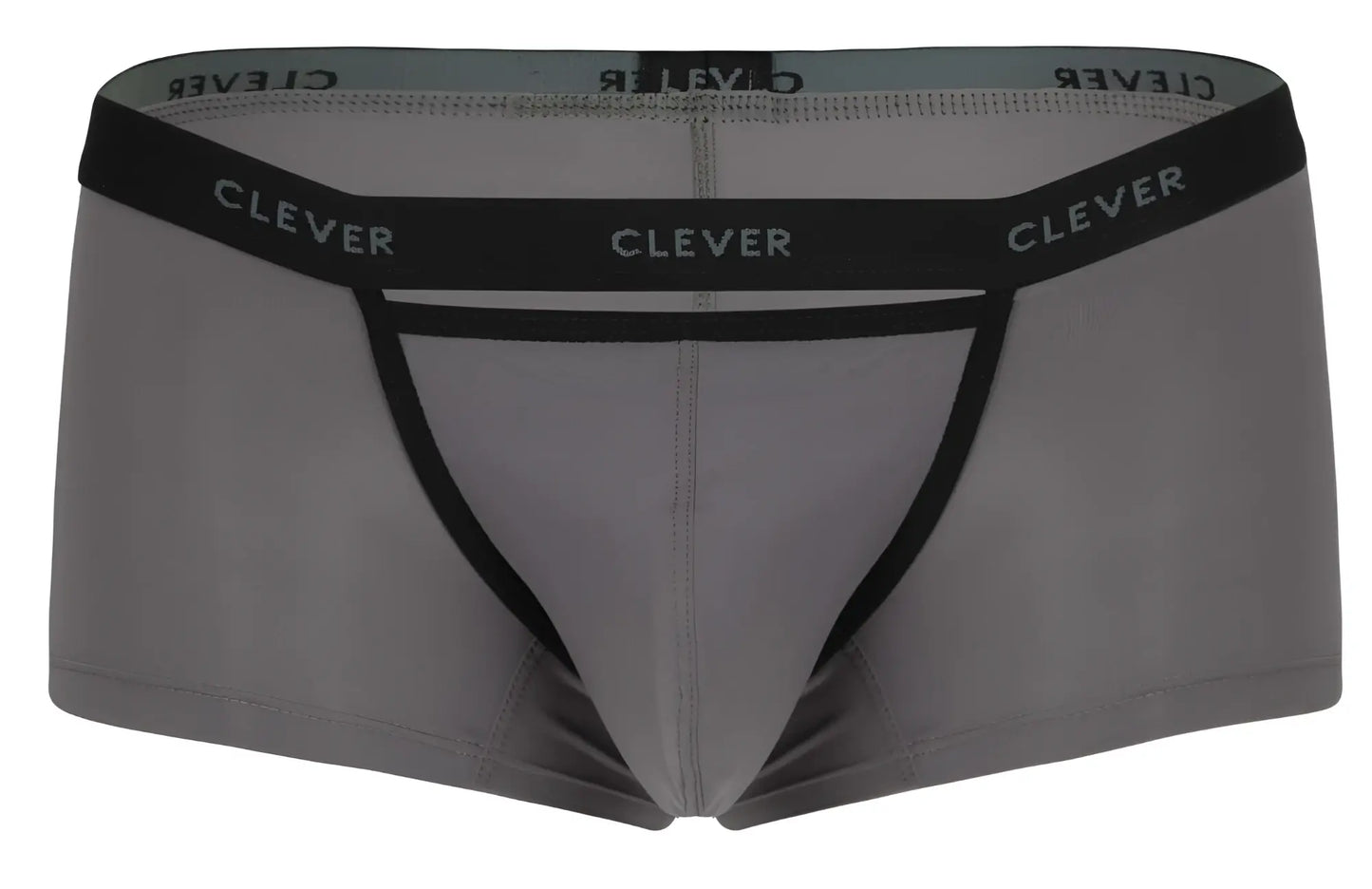 Gray clever 1866 tokio trunks men’s briefs with black elastic waistband and leg openings and white logo print