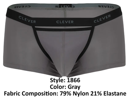 Gray men’s briefs with black trim and clever logo on waistband in clever 1866 tokio trunks color gray design