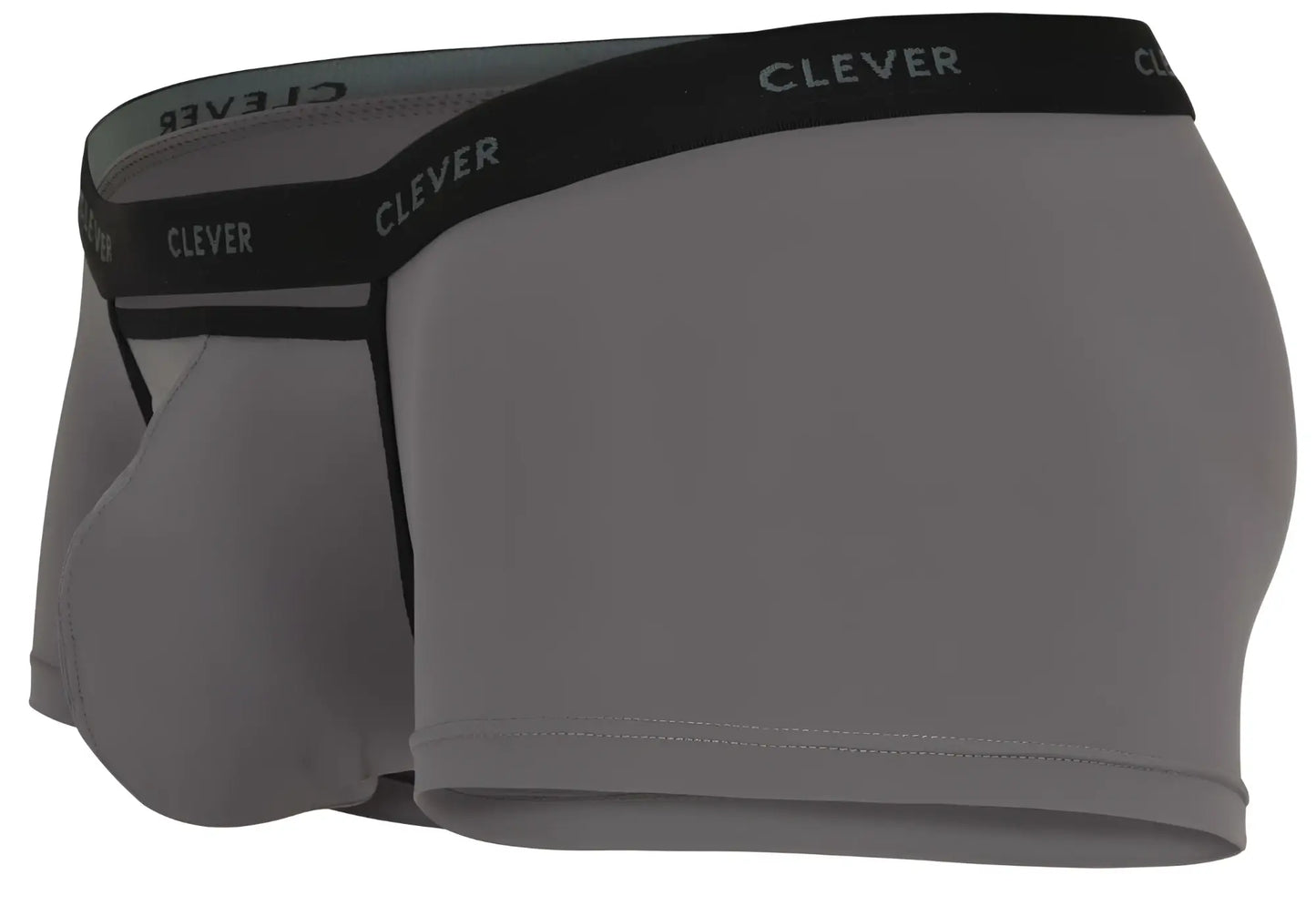 Gray clever 1866 tokio trunks men’s boxer briefs with black elastic waistband and white clever branding
