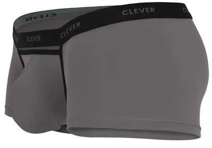 Gray clever 1866 tokio trunks men’s boxer briefs with black elastic waistband and white clever branding