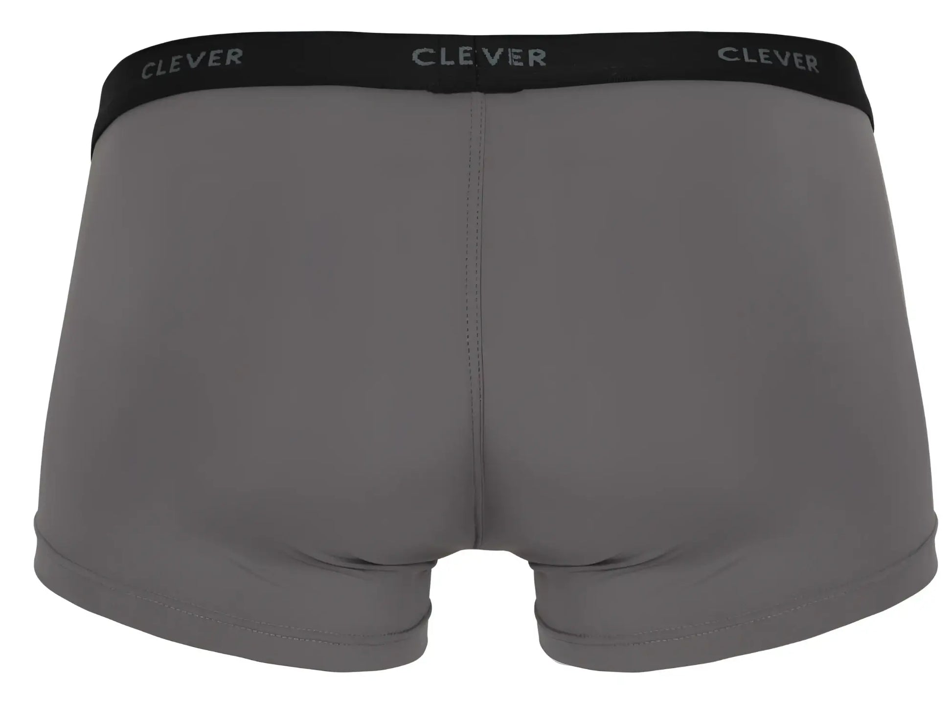 Gray Clever 1866 Tokio trunks boxer briefs with black elastic waistband and white Clever brand lettering