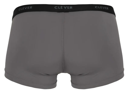 Gray Clever 1866 Tokio trunks boxer briefs with black elastic waistband and white Clever brand lettering