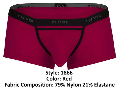 Red clever 1866 tokio trunks briefs with black trim and elastic waistband for comfortable everyday wear