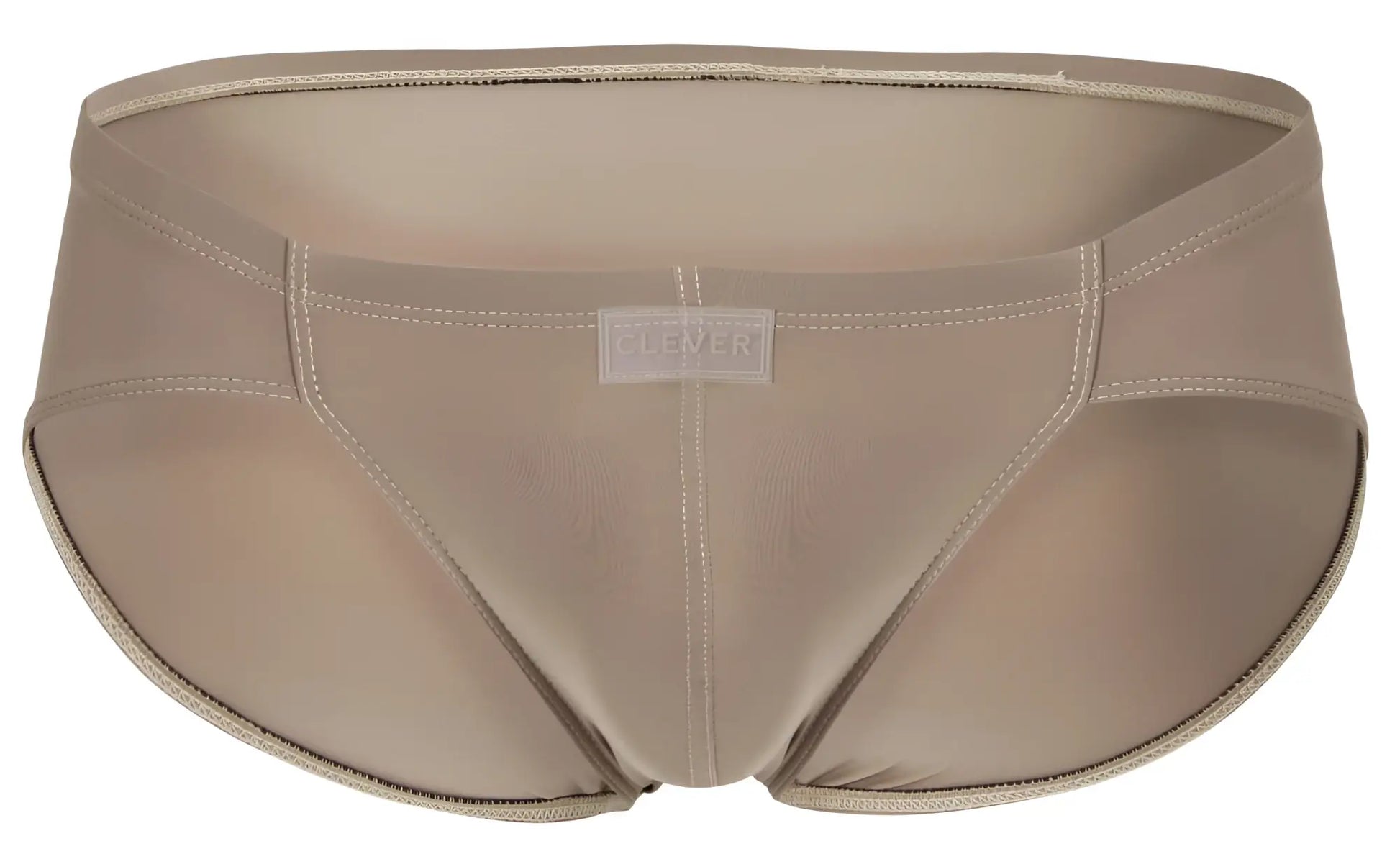 Beige clever 1870 audaz bikini men’s briefs with sleek smooth fabric and subtle stitching details displayed from the front