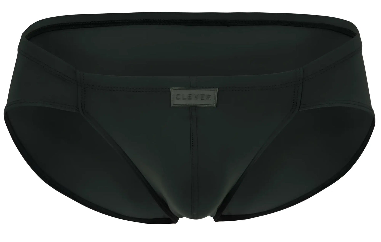 Black men’s clever 1870 audaz bikini swim trunks in dark gray with a sleek form-fitting design and subtle waistband label