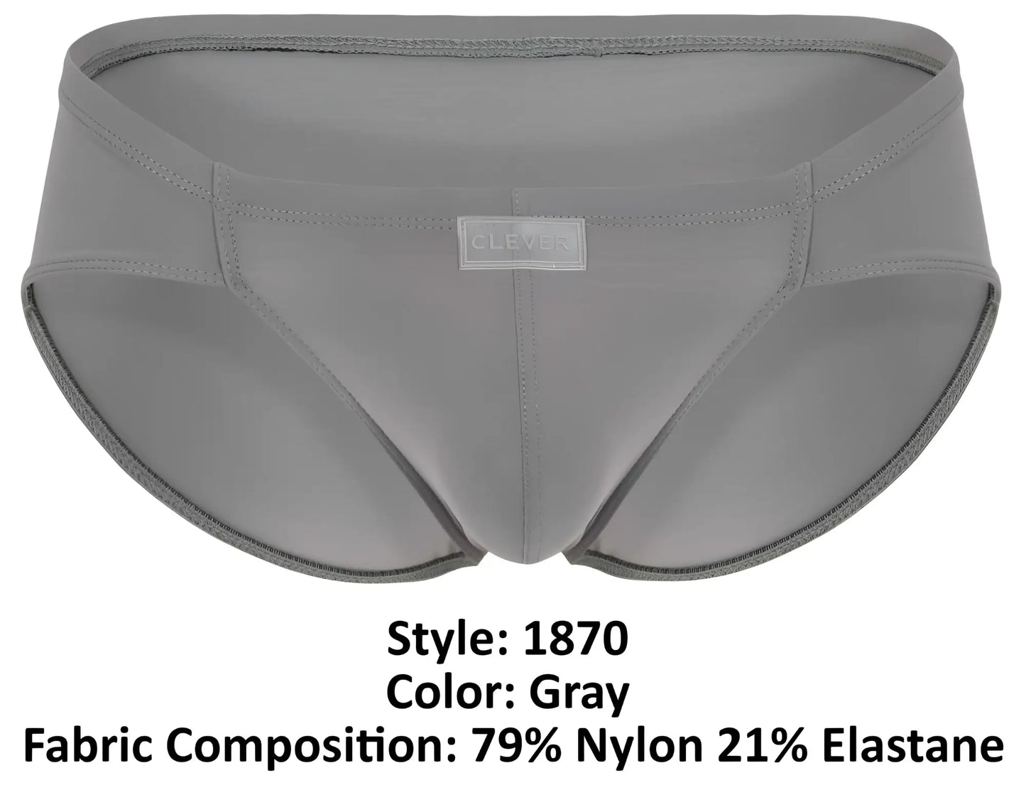 Clever 1870 audaz bikini gray men’s briefs in sleek form-fitting design made from 79 nylon 21 elastane