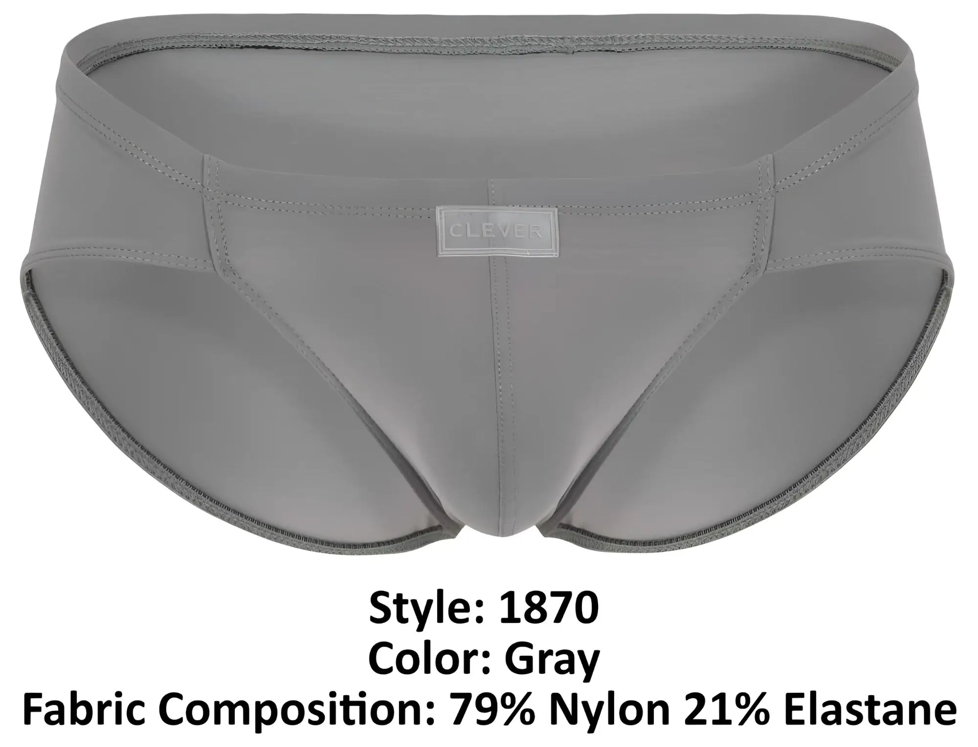 Clever 1870 audaz bikini gray men’s briefs in sleek form-fitting design made from 79 nylon 21 elastane