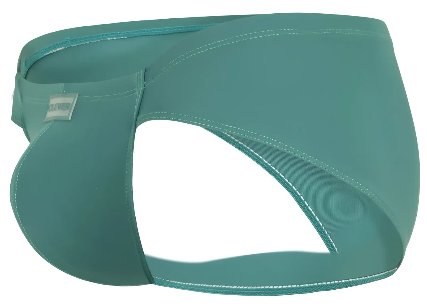 Teal form-fitting swim trunks clever 1870 audaz bikini color green with sleek design and white stitched seams