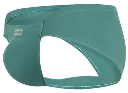 Teal form-fitting swim trunks clever 1870 audaz bikini color green with sleek design and white stitched seams