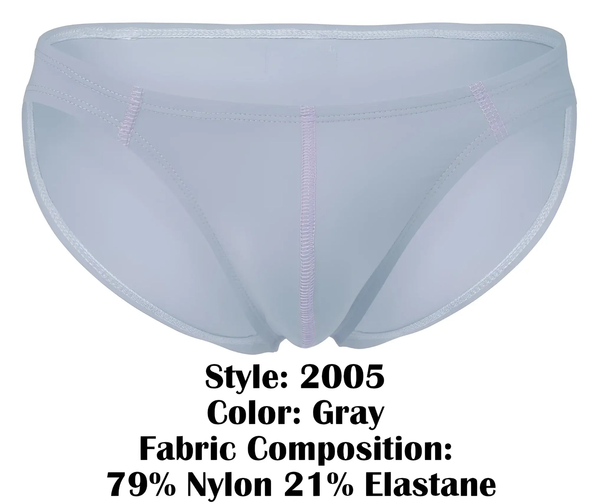 Gray nylon and elastane briefs with subtle pink stitching along the seams from clever 2005 raices briefs color gray
