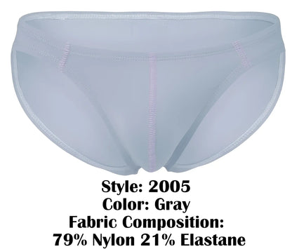 Gray nylon and elastane briefs with subtle pink stitching along the seams from clever 2005 raices briefs color gray