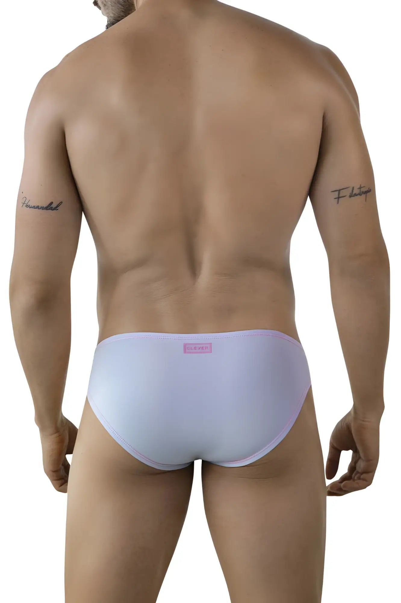 Light lavender clever 2005 raices men’s briefs with subtle pink brand tag at the waistband in light blue color