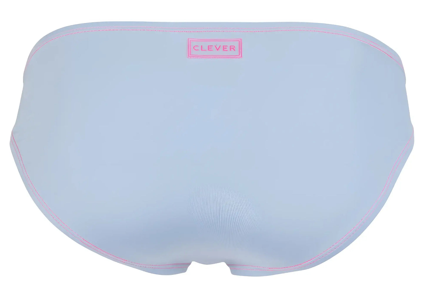 Light blue clever 2005 raices briefs with pink stitching and a small rectangular clever brand label on the waistband
