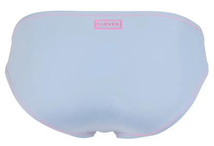 Light blue clever 2005 raices briefs with pink stitching and a small rectangular clever brand label on the waistband