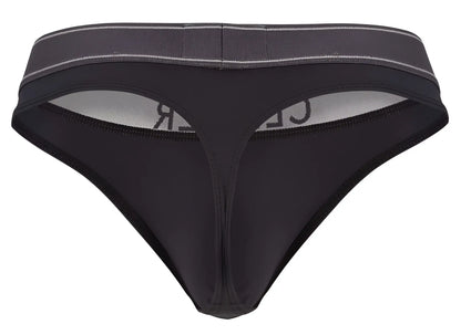 Black clever 2008 raw thong with gray waistband subtle white stitching and cle brand on inner lining