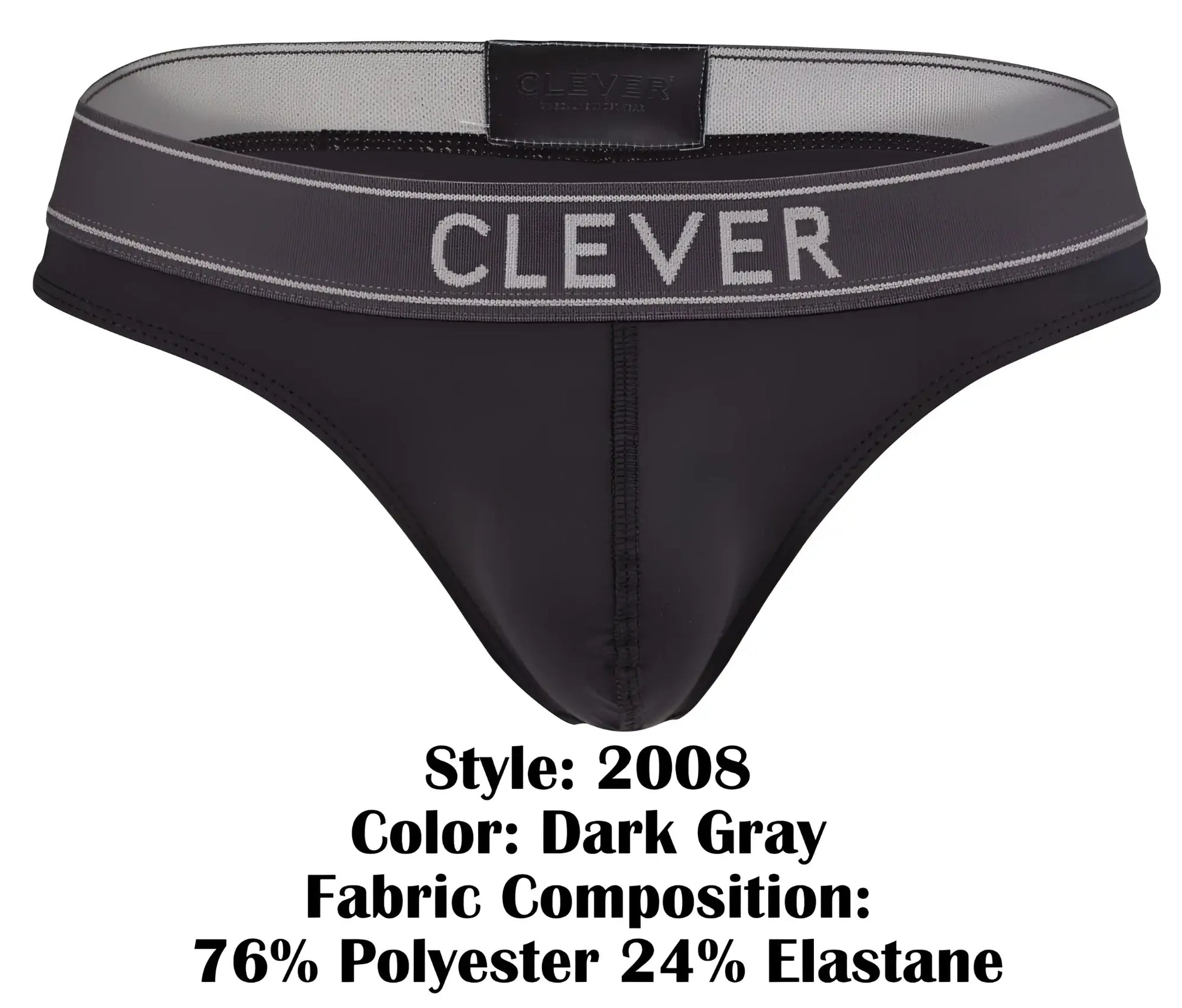 Dark gray clever 2008 briefs made from polyester elastane blend offering comfort and style in raw thong design