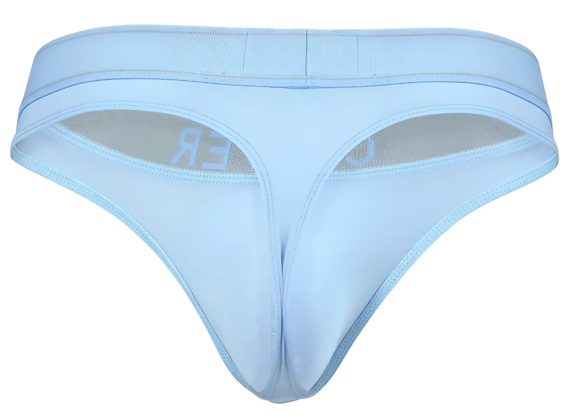 Light blue clever 2008 raw thong made of smooth fabric with subtle logo on inner lining seamless design