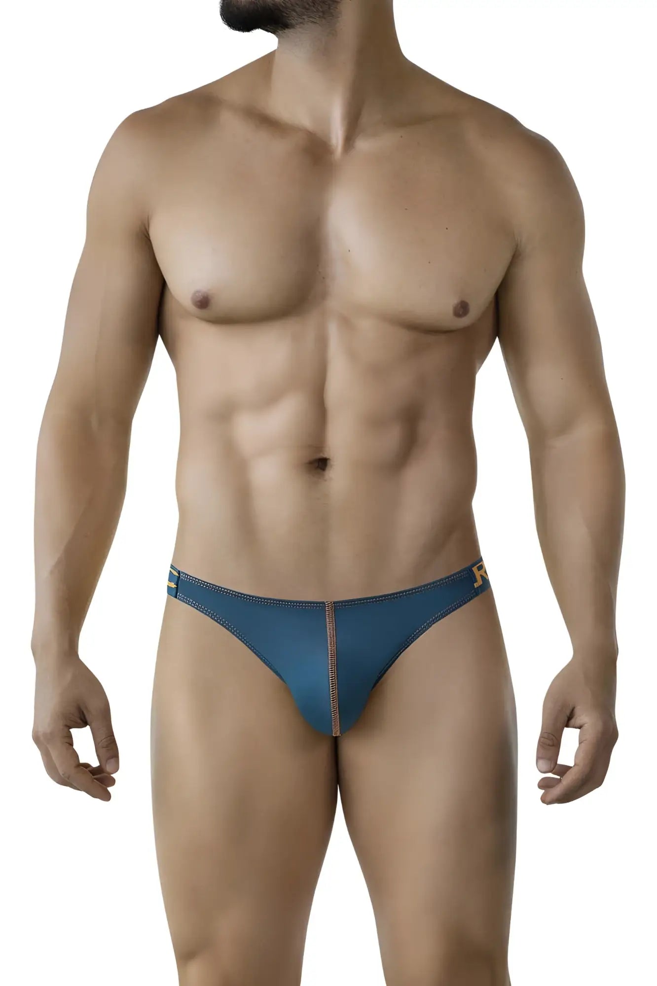 Clever 2009 earthskin bikini color petrol green blue leather briefs with subtle gold logo on the side