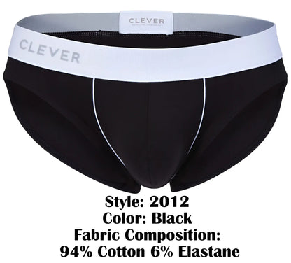 Black clever 2012 origen briefs with white waistband gray clever logo and subtle white side stitching in black fabric