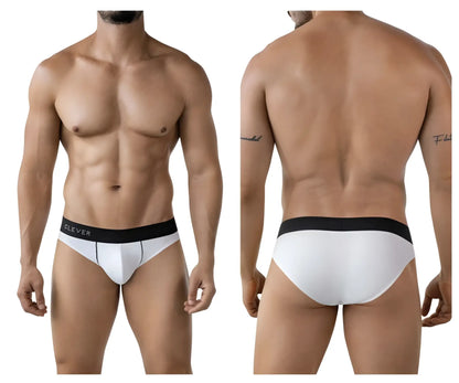 White clever 2012 origen briefs with a black waistband featuring the brand name in white lettering