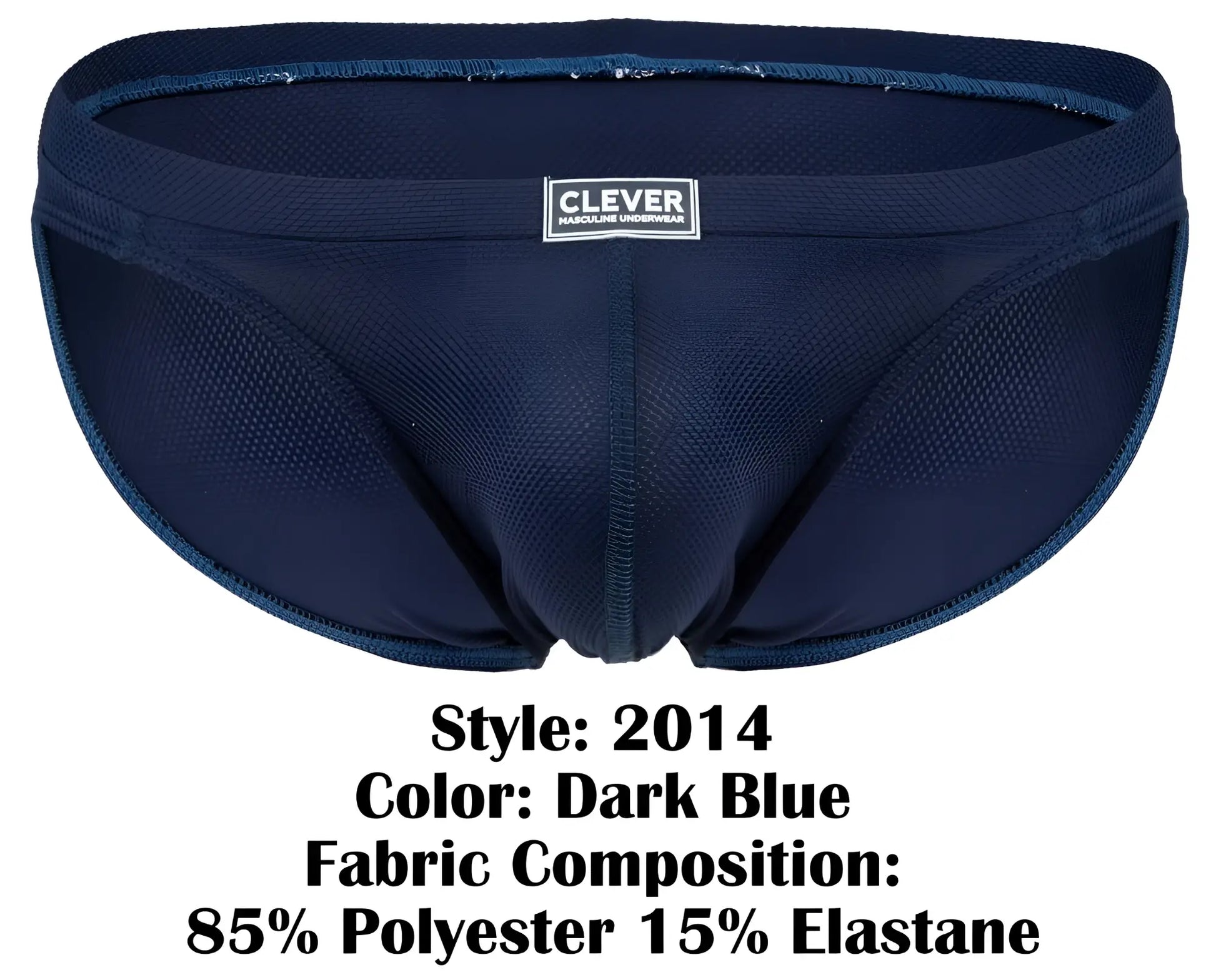 Dark blue clever 2014 reto men’s briefs made with mesh fabric blend of 85 polyester and 15 elastane