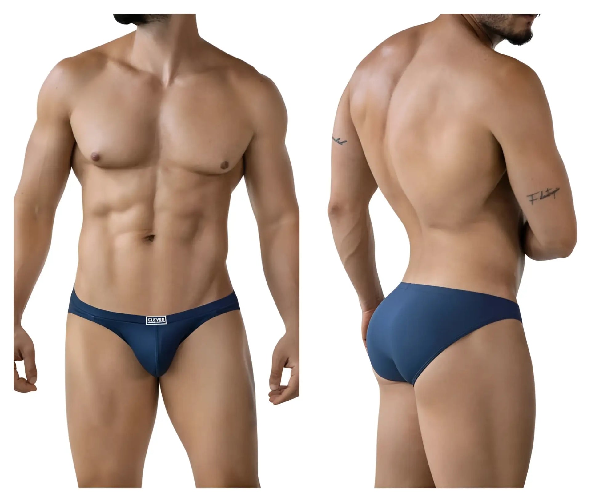 Navy blue clever 2014 reto men’s briefs with a small white logo on the waistband made from soft fabric