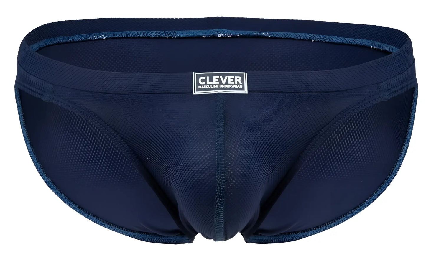Navy blue clever 2014 reto briefs made of mesh with white maleline underwear label on the waistband