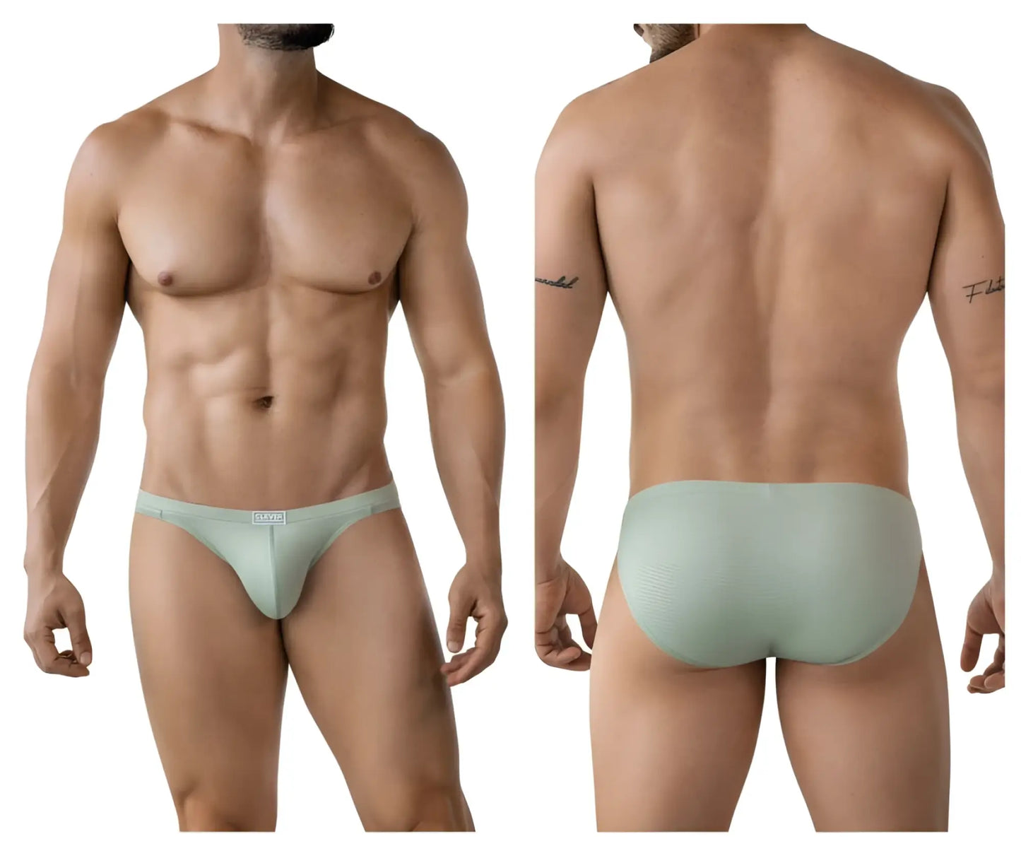 Light green clever 2014 reto briefs with a subtle textured pattern and brand tag on the waistband in form-fitting style