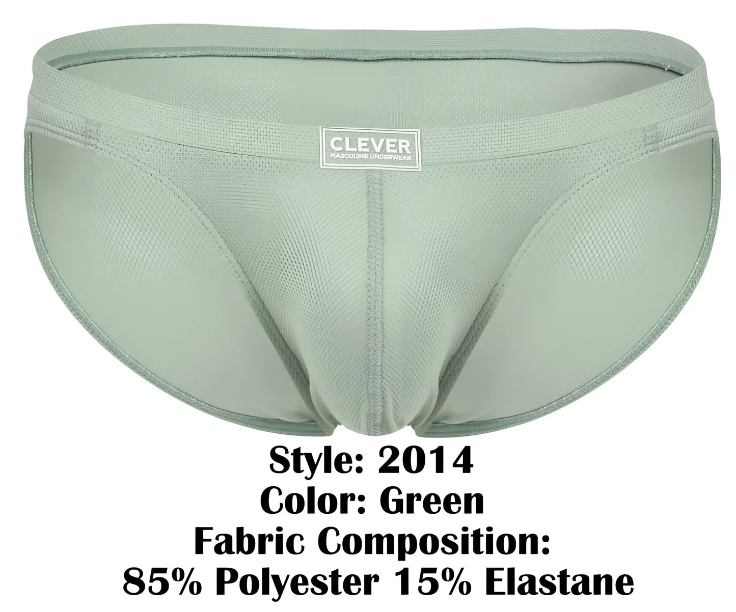 A sleek light green clever 2014 reto brief made of breathable mesh fabric blend of polyester and elastane