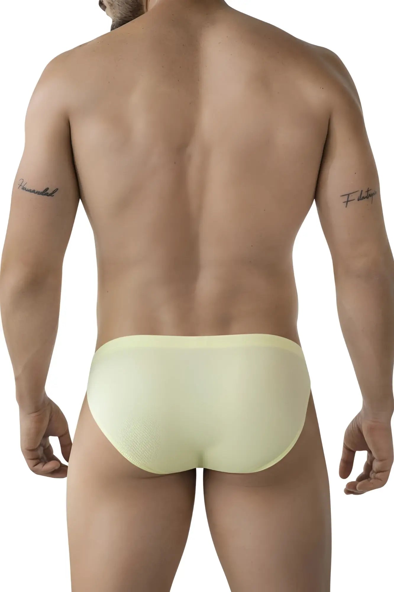 Light yellow clever 2014 reto briefs made of mesh fabric showing front side of comfortable underwear