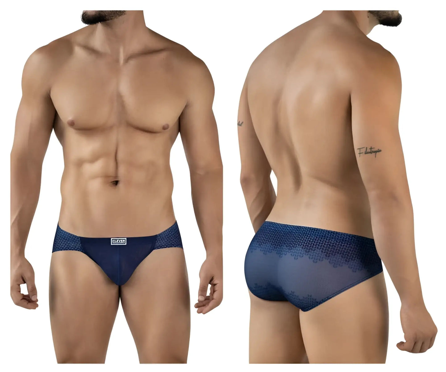 Navy blue mesh clever 2016 mosaico briefs with subtle geometric pattern and small logo on waistband