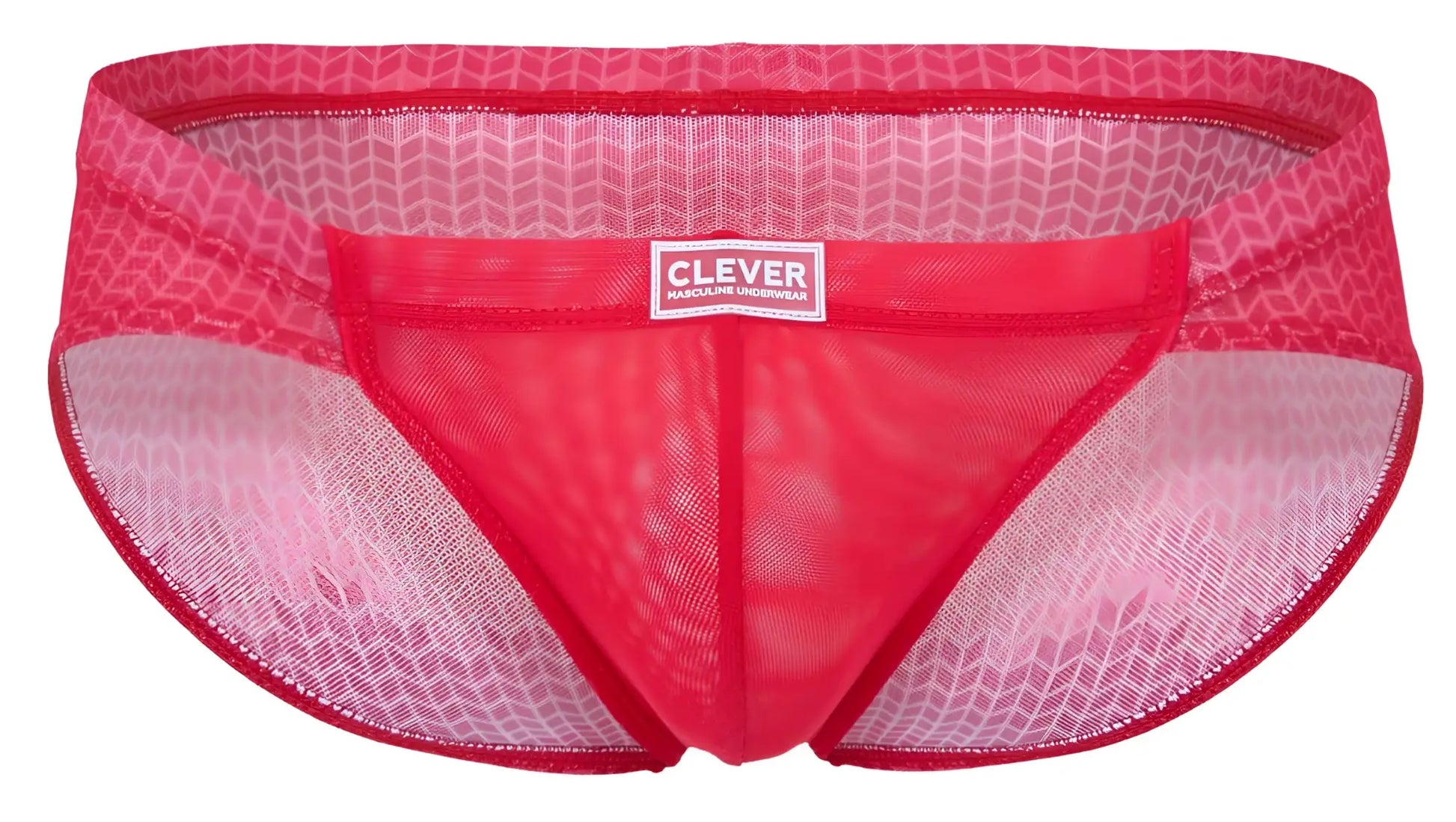 Clever 2016 mosaico briefs in red mesh with geometric pattern men’s underwear front view