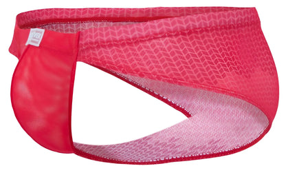 Bright pink clever 2016 mosaico briefs with mesh fabric, geometric pattern, and reinforced red elastic waistband