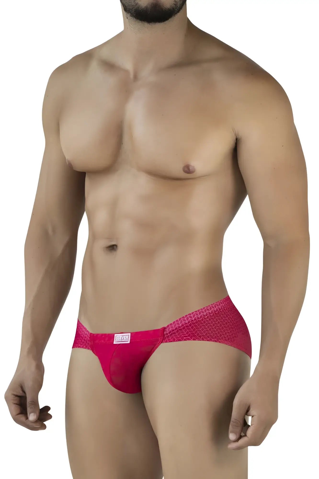 Bright pink clever 2016 mosaico briefs textured mesh with subtle pattern and small white brand tag at waistband