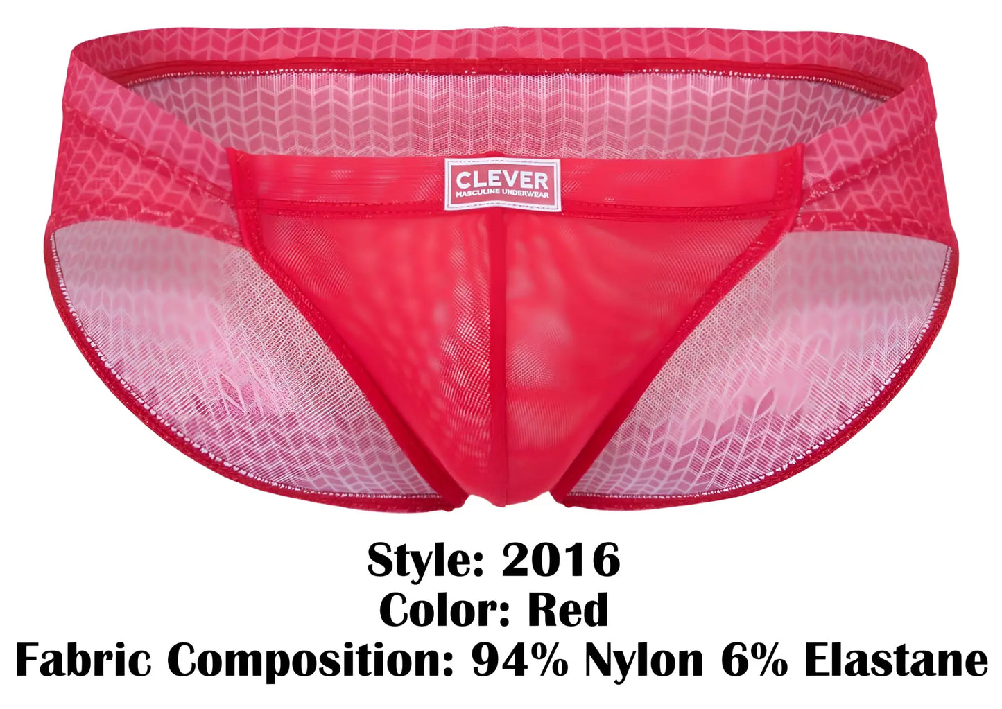 Red clever 2016 mosaico mesh briefs with a subtle geometric pattern and branded label