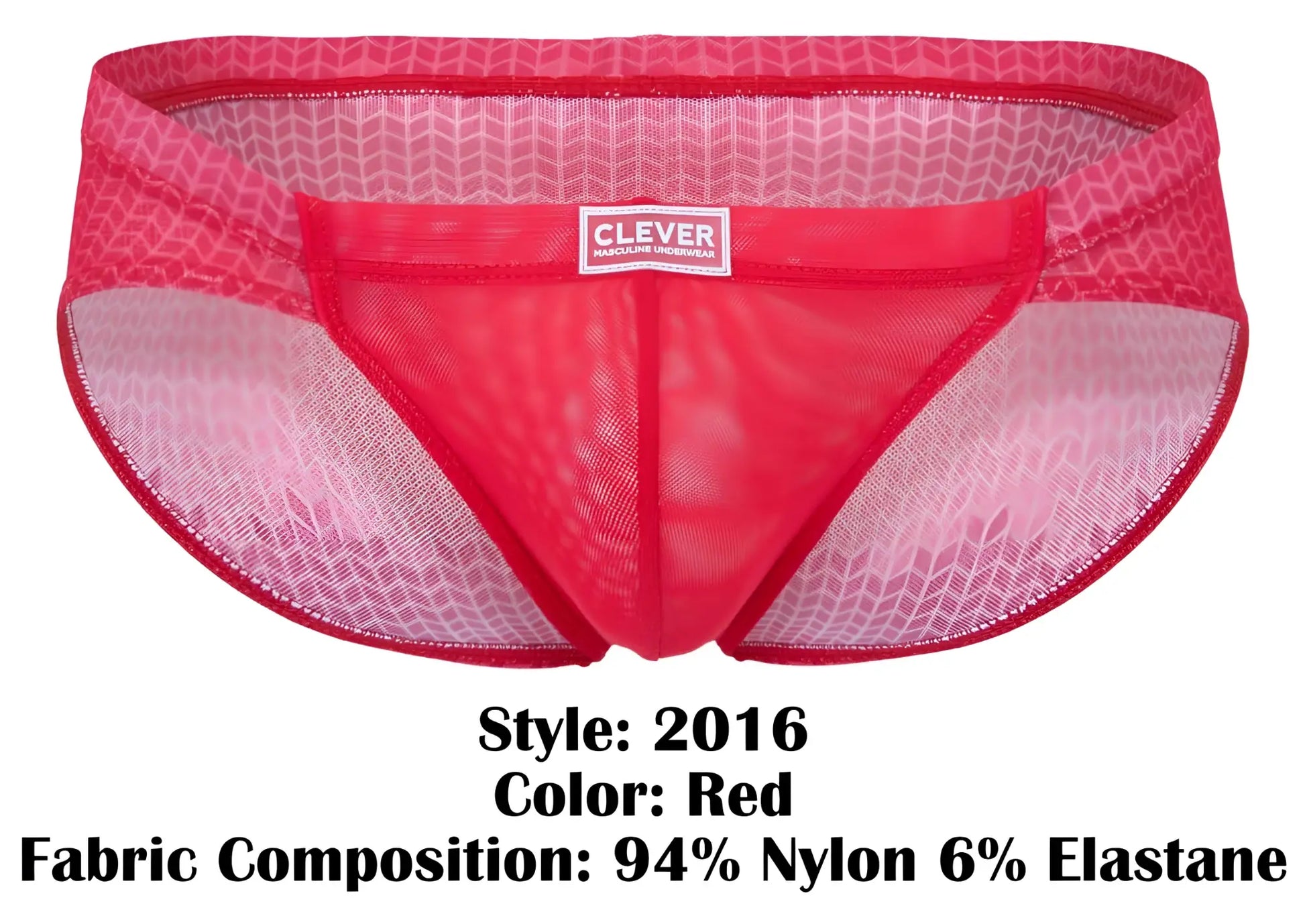 Red clever 2016 mosaico mesh briefs with a subtle geometric pattern and branded label