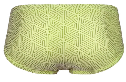 Lime green clever 2017 neon briefs with dark olive geometric triangle pattern in soft breathable fabric