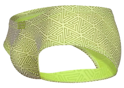Lime green geometric patterned headband with soft stretchy fabric interior from clever 2017 neon briefs color green collection