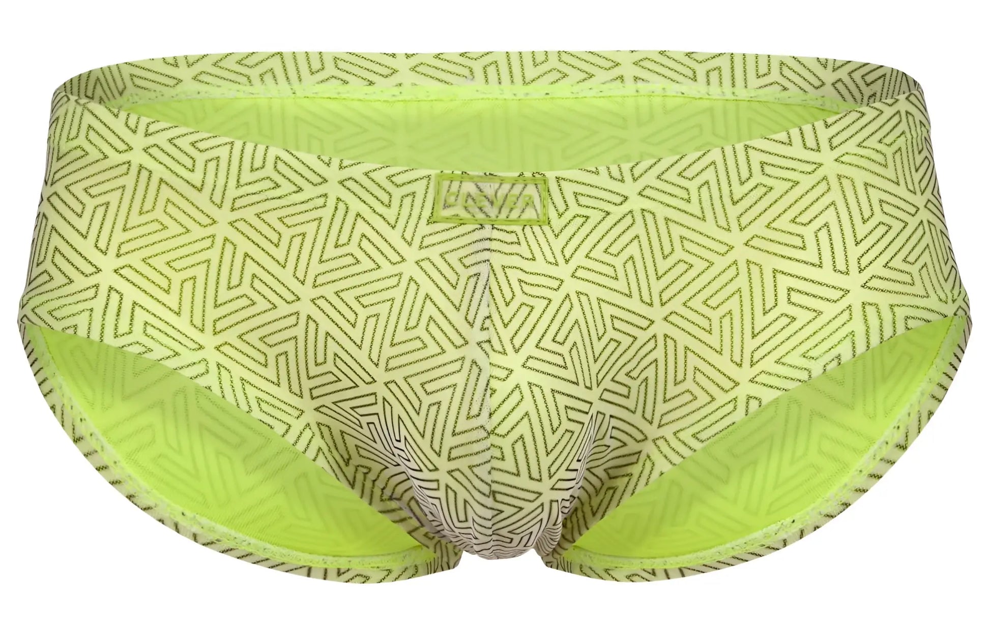 Lime green clever 2017 neon briefs with geometric pattern and contrasting inner lining swim trunks design