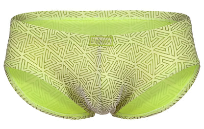 Lime green clever 2017 neon briefs with geometric pattern and contrasting inner lining swim trunks design