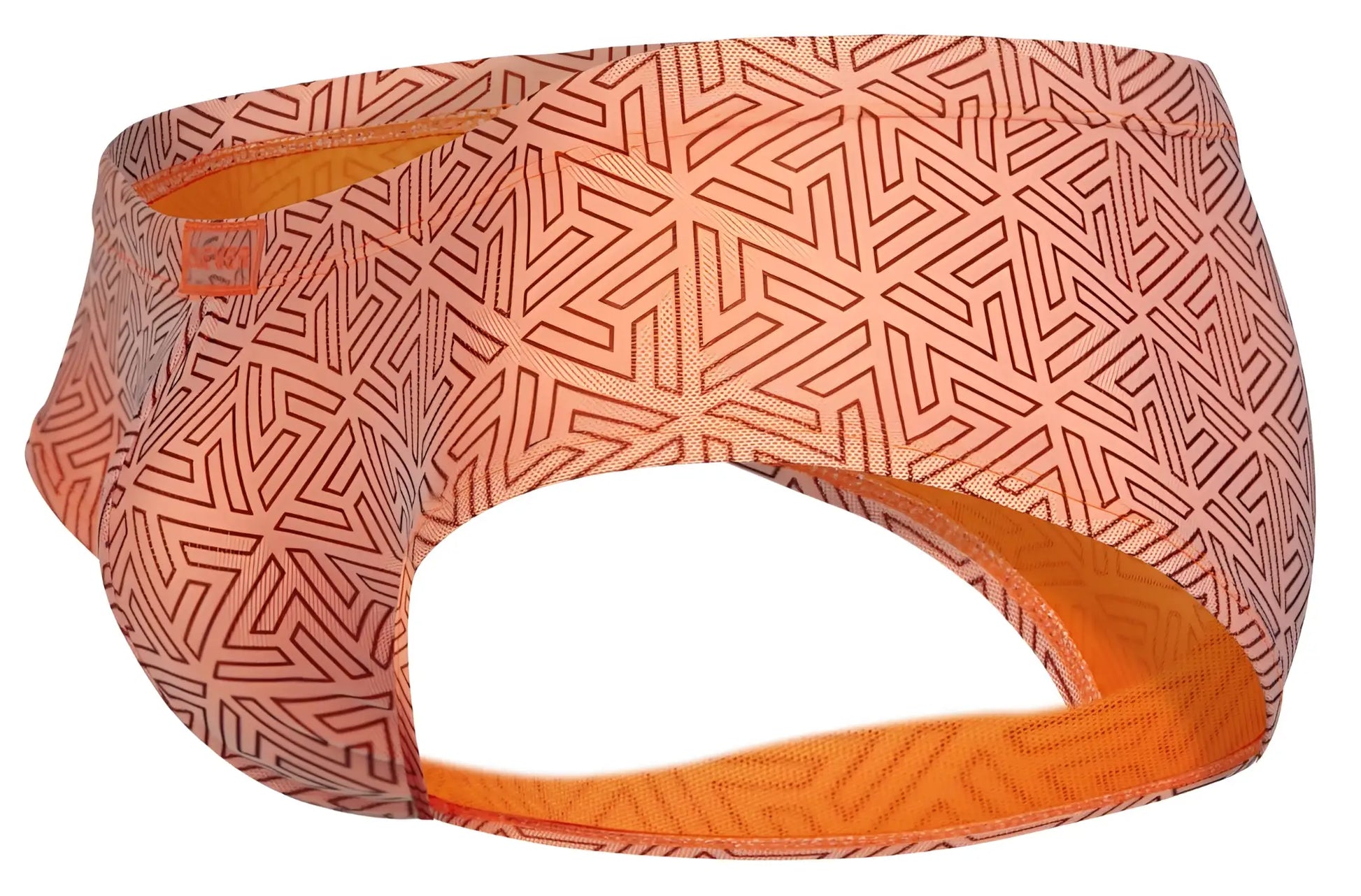 A peach-colored headband with a geometric pattern and orange inner lining from clever 2017 neon briefs color orange collection